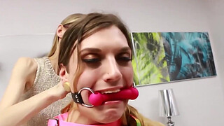 River Enza toys bound shemale with rough anal play