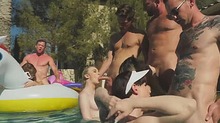 Horny TS Natalie Mars hammered by handsome stud in pool orgy