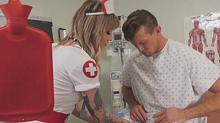 Shemale nurse in fetish uniform Lena Kelly fucked by patient