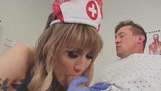 Shemale nurse in fetish uniform Lena Kelly fucked by patient