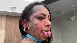 Tattooed transgender fucked by male dick in anal hole