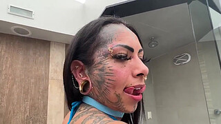Tattooed tranny filled in asshole by perverted male