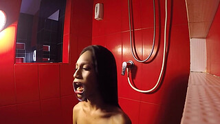 Bound Asian ladyboy Game gets piss in her mouth before she gave great head