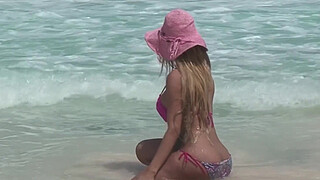 Big titties and cock Tranny Karla Carrillo playing at the beach.