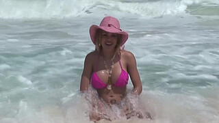 Big titties and cock Tranny Karla Carrillo playing at the beach.