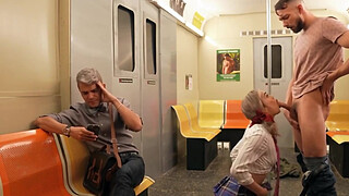 Public trans babe barebacked on train in front of voyeur