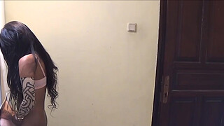 Gloryhole rimjob and this Asian ladyboy fucked the guy ass too through it