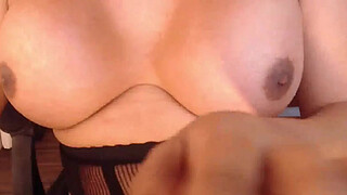 Huge tits shemale in stockings jerks off big cock on webcam