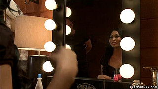 TS fucks set intern in dressing room