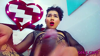 Horny tranny jerking her big dick on webcam 2