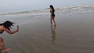 Couple takes trans to the beach to have sex in public
