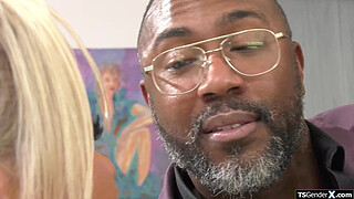 Big boobs shemale Brittney Kade pleases her black sugardaddy.The busty tgirl sucks his big black cock and jerks off while she is anal reamed