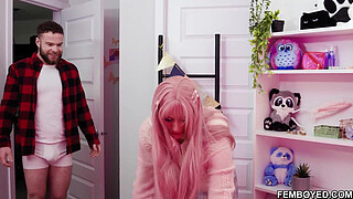 Femboy Cyrus Star rides her boyfriends cock