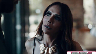 Big tits trans stepmom Sofia Sanders makes stepson suck her cock.The latina tgirl rims him and barebacks him.Other stepson joins and anal fucks the ts