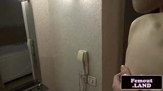 Amateur femboy gets hj before masturbation