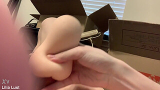 Trans Lilia Lust milks her girlcock with a pocket pussy