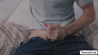 Playful shemale lets her guy neighbor watch while shes toying her asshole.After that,she calls him inside and lets bareback her wet ass so hard.