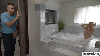 Horny dude meets the super hot shemale girlfriend of her friend.He gets horny and follows her into the bathroom and lets her throat his hard big cock passionately.After that,he bareback fucks her tight wet ass so deep and hard.