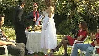 Heated shemale bride puts to work her ready cock just after wedding party