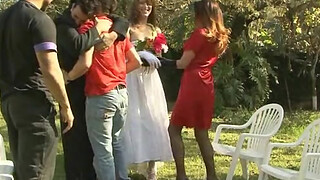 Heated shemale bride puts to work her ready cock just after wedding party