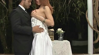 Killer body tranny bride readily plows a man-pussy after a wedding ceremony