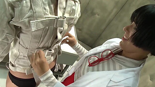 Shemale wears straitjacket to brunette