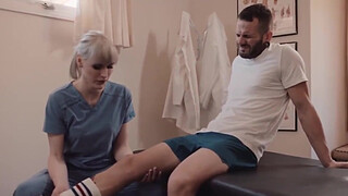 Shemale masseuse massages and fuck the ass of her guy client